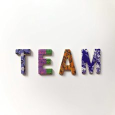 The word team in capitals in different colours and patterns